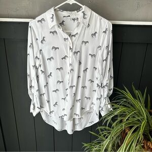 Jane and Delancey White Zebra Button‎ Up Roll Tab Sleeve Shirt Sz S